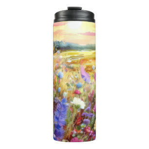 Ackerwildblumen bei Sonnenuntergang in Aquarell Thermosbecher