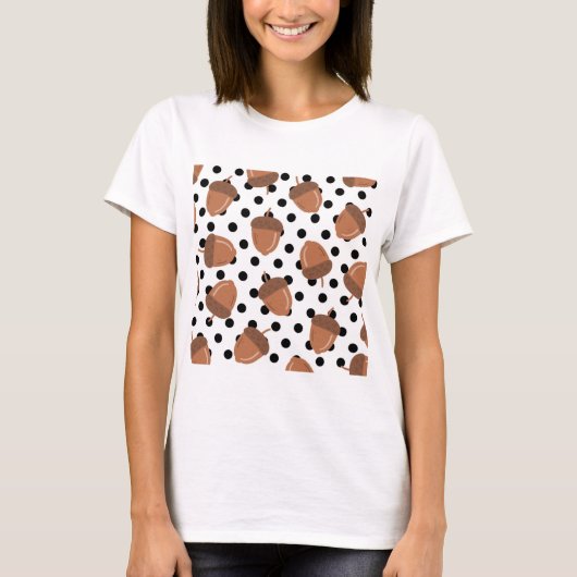 Acorn Black Dots Herbst Y2K Muster T-Shirt (Vorderseite)