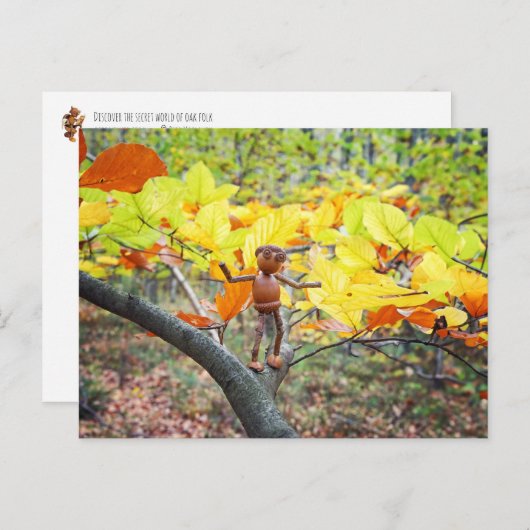 Acorn-Elf auf Buche-Herbst Postkarte (Vorne/Hinten)