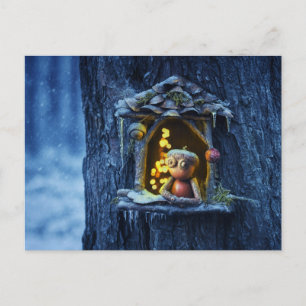 Acorn Elf Blick aus dem Fenster Winter Postkarte