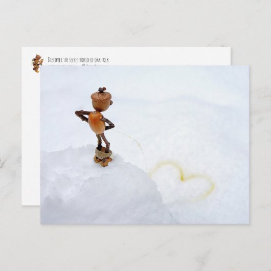 Acorn Elf, ein gelbes Herz im Winter Postkarte (Vorne/Hinten)