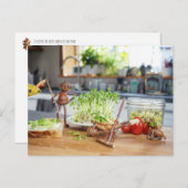 Acorn elf erntet grüne Kräuter in der Küche Postkarte (Vorne/Hinten)