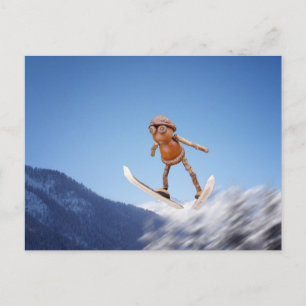 Acorn Elf fliegt auf der Skis Winterpostkarte Postkarte
