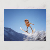 Acorn Elf fliegt auf der Skis Winterpostkarte Postkarte (Vorderseite)