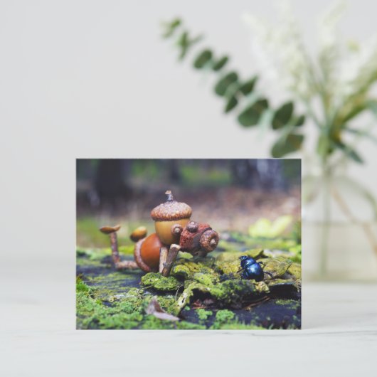 Acorn Elf Fotograf mit Bug Postkarte (Stehend Vorderseite)