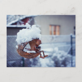 Acorn Elf fütternd Vögel Winterpostkarte Postkarte