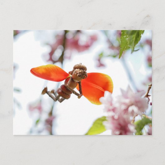 Acorn elf girl as tulip fairy spring postcard postkarte (Vorderseite)