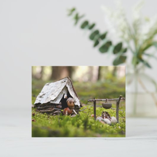 Acorn elf im Zelt auf dem Campingplatz Postkarte (Stehend Vorderseite)