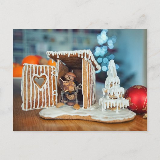 Acorn elf in Christmas earth-closet relaxing  Postkarte (Vorderseite)