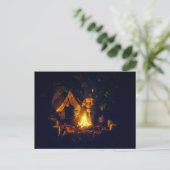 Acorn elf Mädchen am Lagerfeuer während des Campin Postkarte (Stehend Vorderseite)