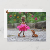 Acorn Elf Mädchen in einem rosa Kleid mit Hundesch Postkarte (Vorne/Hinten)