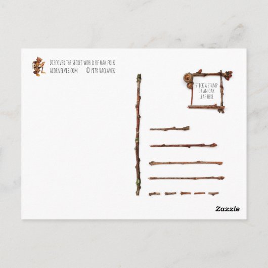 Acorn Elf Mädchen in einem rosa Kleid mit Hundesch Postkarte (Rückseite)