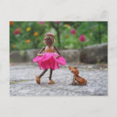 Acorn Elf Mädchen in einem rosa Kleid mit Hundesch Postkarte (Vorderseite)
