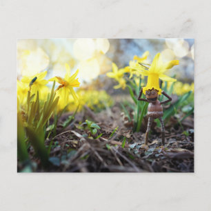 Acorn elf mit dicken Blume Frühling Postkarte