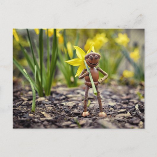 Acorn elf mit dicken Blume Frühling Postkarte (Vorderseite)