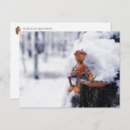 Acorn Elf mit Kaffee - Winterpostkarte Postkarte (Vorne/Hinten)