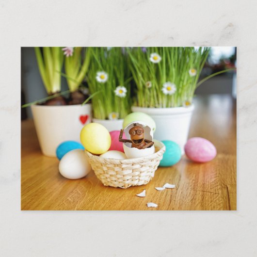 Acorn Elf mit Ostereiern Ostern Postkarte (Vorderseite)