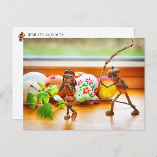 Acorn elf mit Osterstift Ostern Postkarte (Vorne/Hinten)