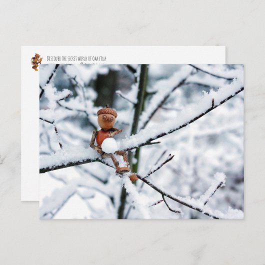 Acorn Elf mit Schneeball - Winterpostkarte Postkarte (Vorne/Hinten)