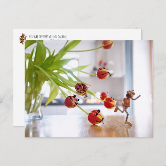 Acorn Elf mit Tulpendrachenpostkarte Postkarte (Vorne/Hinten)