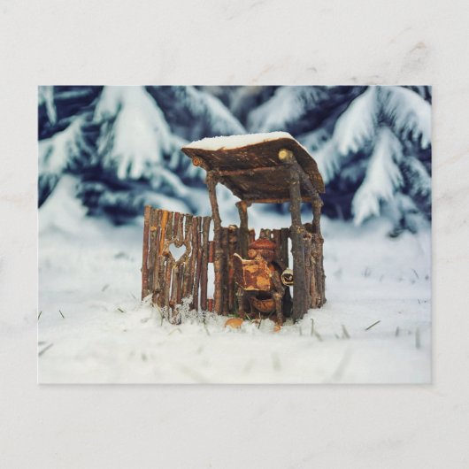 Acorn Elf sitzend im Winter auf der Toilette Postkarte (Vorderseite)