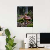 Acorn elf with bike resting on mushroom poster (Heimbüro)