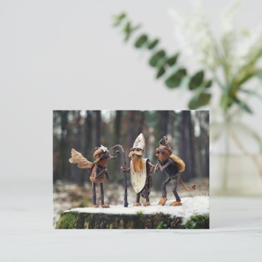 Acorn Elfen als Engel, Teufel und Saint Nicholas Postkarte (Stehend Vorderseite)