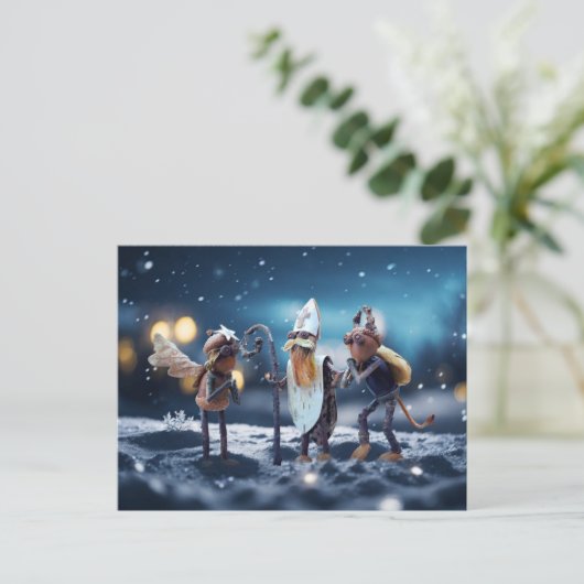 Acorn Elfen als Engel, Teufel und Saint Nicholas Postkarte (Stehend Vorderseite)