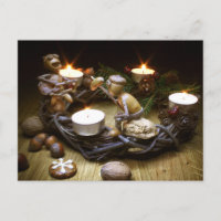 Acorn-Elfen auf Adventskranz - Weihnachts-Postkart