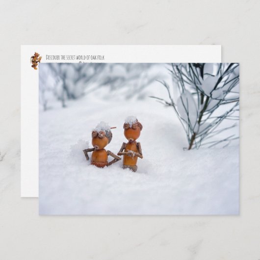 Acorn-Elfen auf Schnee - Winterpostkarte Postkarte (Vorne/Hinten)