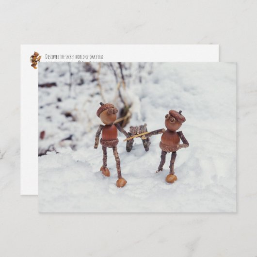 Acorn-Elfen fahren auf Schlittenwinterkarte Postkarte (Vorne/Hinten)
