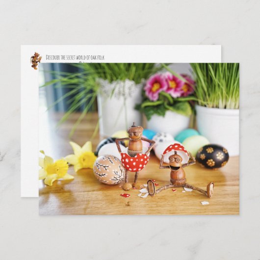 Acorn Elfen mit Ostereiern Ostern Postkarte (Vorne/Hinten)