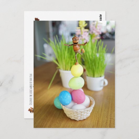 Acorn Elfen mit Ostereiern Ostern Postkarte (Vorne/Hinten)