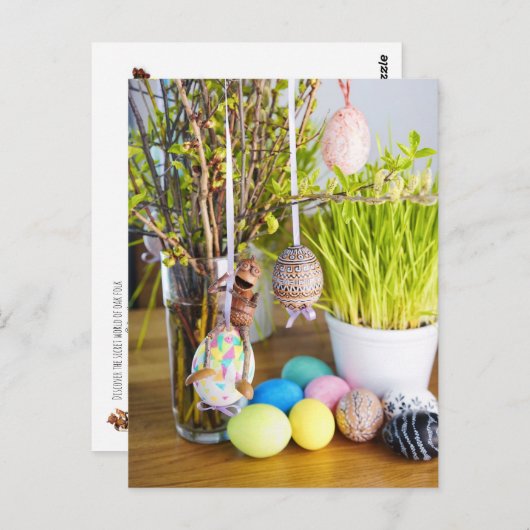 Acorn Elfen mit Ostereiern Ostern Postkarte (Vorne/Hinten)