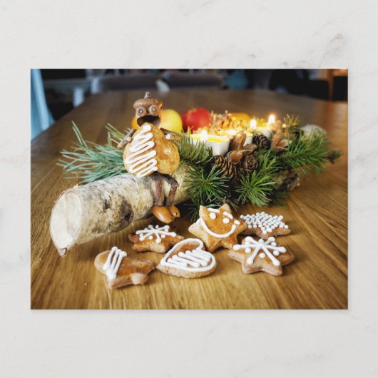 Acorn elves eating Christmas gingerbreads Postkarte (Vorderseite)