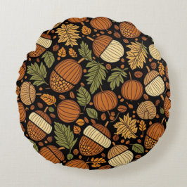 Acorn Muster Harvest Day Round Pillow Rundes Kissen