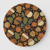 Acorn Muster Harvest Day Wall Clock Große Wanduhr (Vorderseite)