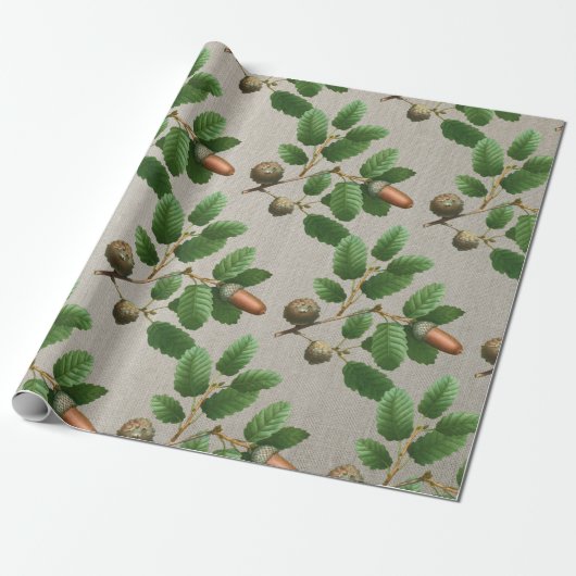 Acorn Oak Blätter Geschenkpapier (Ungerollt)