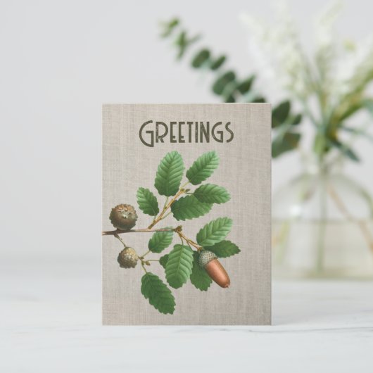 Acorn Oak Blätter Postkarte (Stehend Vorderseite)