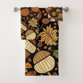 Acorn Pattern Harvest Day Bath Mat Badhandtuch Set