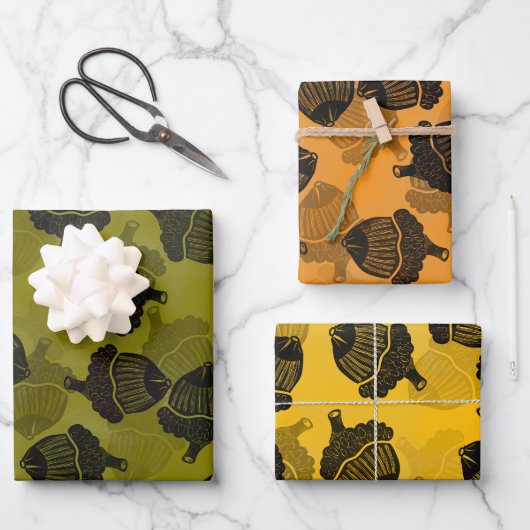 Acorn Woodblock Geschenkpapier Set (Vorderseite)