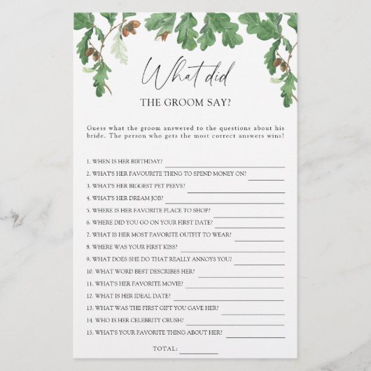 Acorn Zweig - Was hat der Bräutigam zu Brautspiel  (Vorderseite)