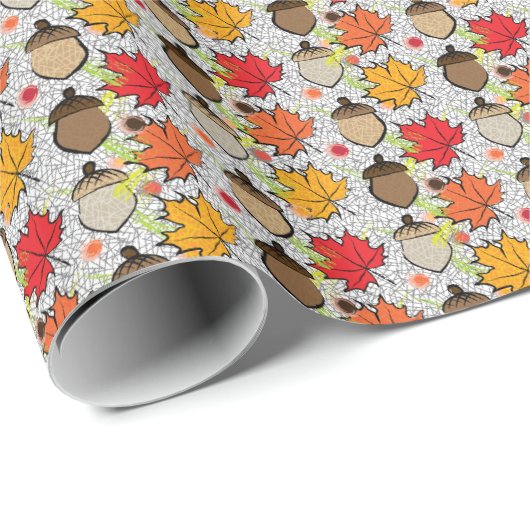 Acorne und Blätter VII Geschenkpapier (Rolleneckpunkt)
