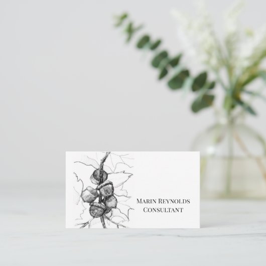 Acorns Herbstlaubs Botanischer Tinte Zeichnend Visitenkarte (Stehend Vorderseite)