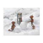 Acors elves Gebäude ein Schneemann Winterpostkarte