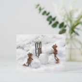 Acors elves Gebäude ein Schneemann Winterpostkarte Postkarte (Stehend Vorderseite)