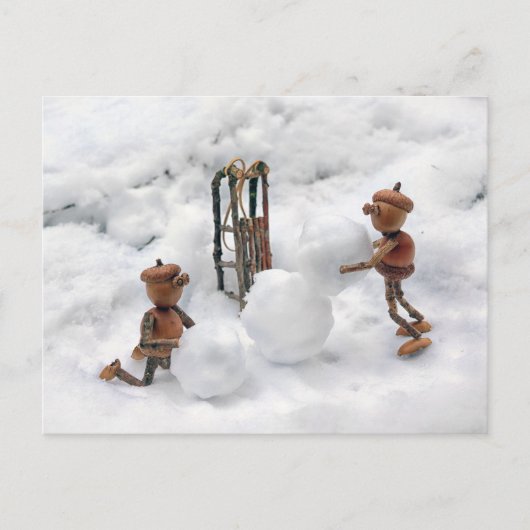Acors elves Gebäude ein Schneemann Winterpostkarte Postkarte (Vorderseite)