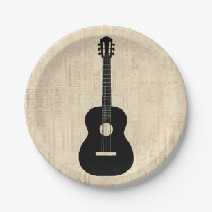 Acoustic Gitarre Art Script Hintergrund Pappteller