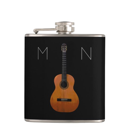 Acoustic Gitarre Monogram Black Personalisiert Fla Flachmann (Vorderseite)