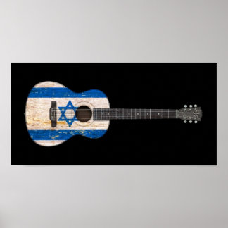Acoustic Guitar, alt und abgenutzt israelische Fla Poster